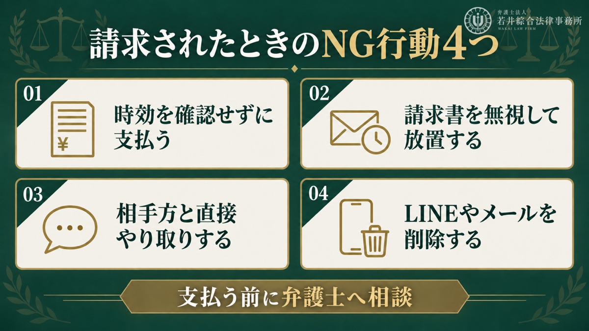 不倫慰謝料を請求された場合にやってはいけないことを解説する図解