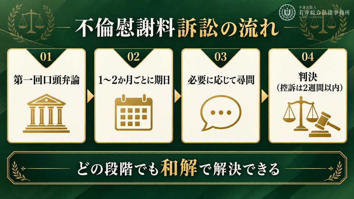 訴訟の流れと和解による解決を解説する図解