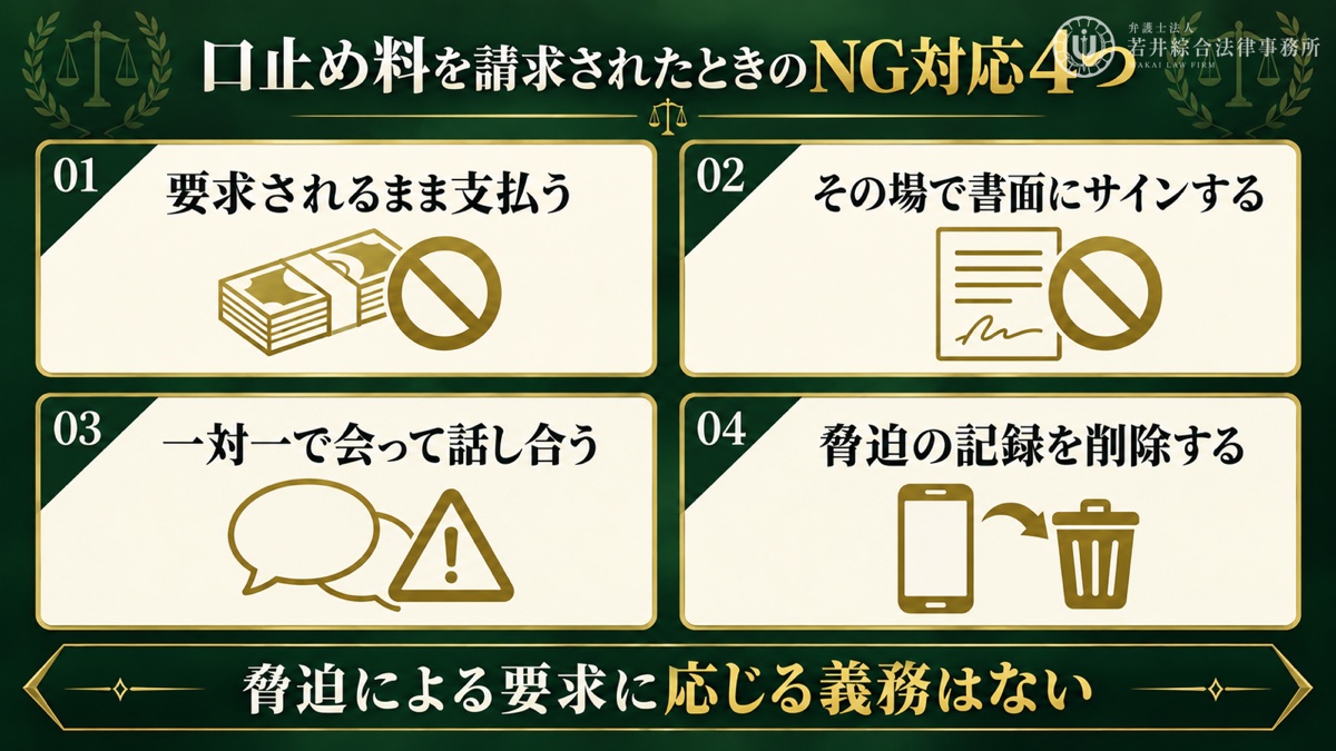 口止め料を請求されたときにやってはいけないことを解説する図解