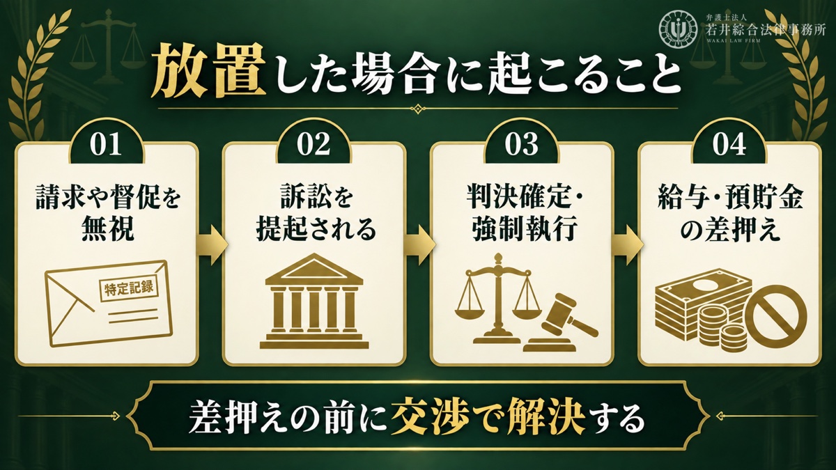 支払わないまま放置した場合に起こることを解説する図解