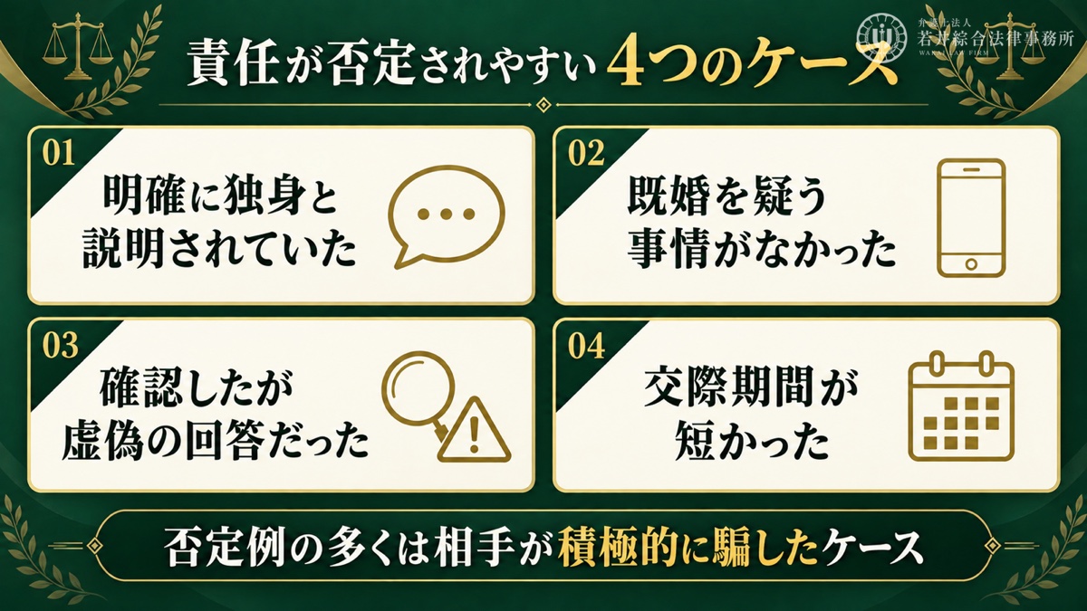 既婚者だと知らなかったことで責任が否定されるケースを解説する図解