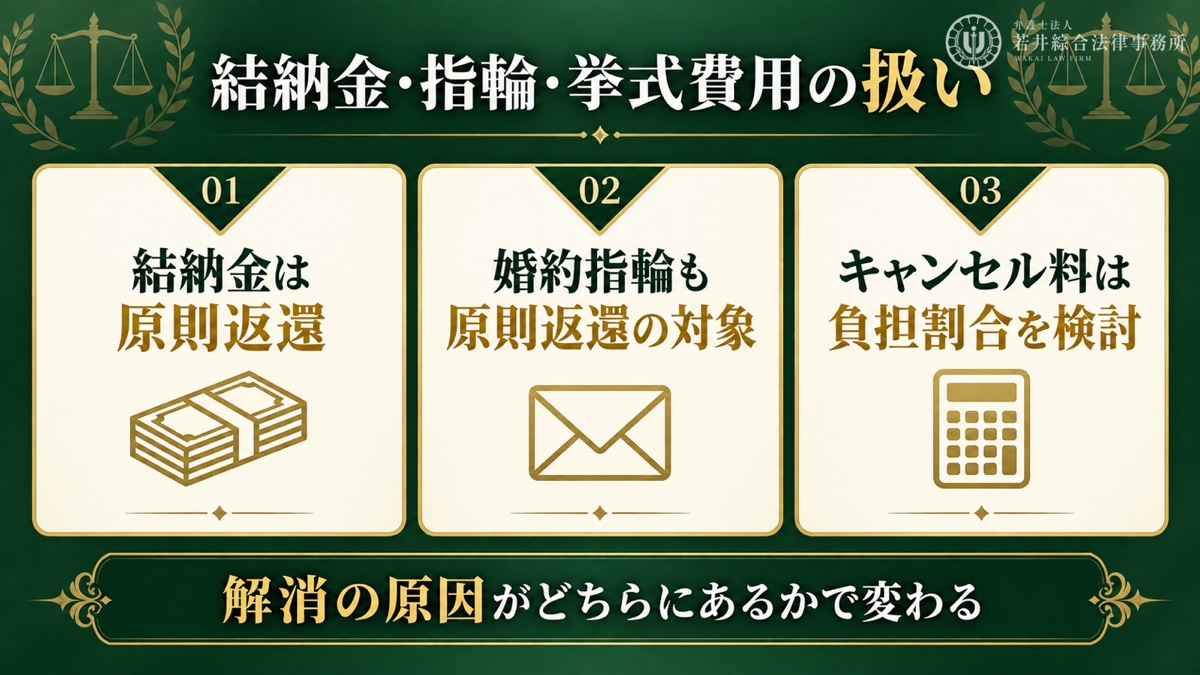 結納金・指輪・挙式費用の返還請求への対応を解説する図解