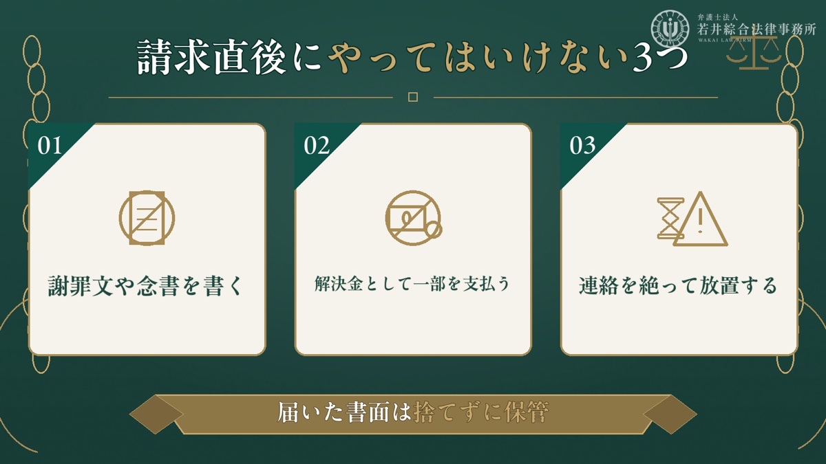 請求を受けた直後にやってはいけないことを解説する図解