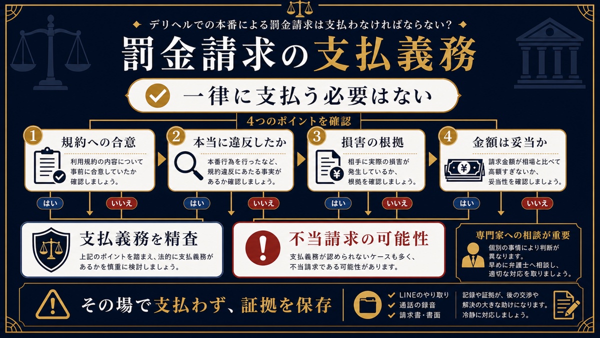 デリヘルでの本番による罰金請求は支払わなければならない?を解説する図解
