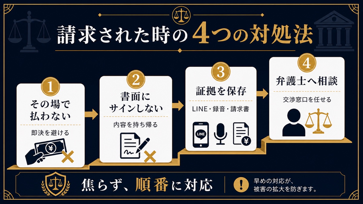 罰金や示談金を請求されたときの4つの対処法を解説する図解