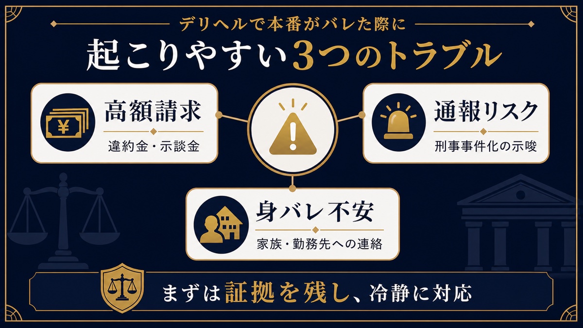 デリヘルで本番がバレた際に起こりやすいトラブルを整理した文字入り図解