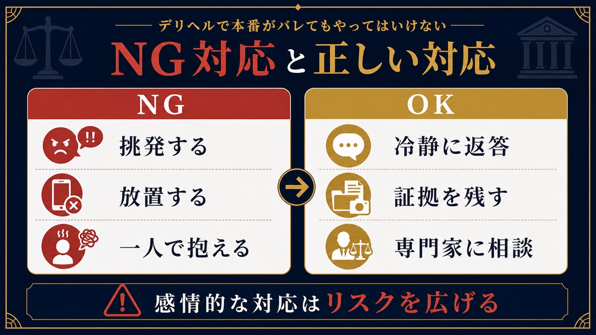 デリヘルで本番がバレてもやってはいけないNG対応を整理した文字入り図解