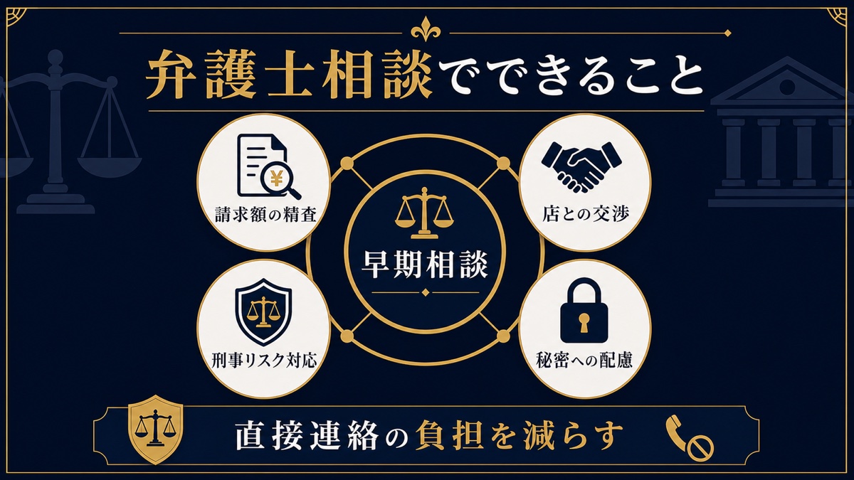 デリヘルの本番トラブルを弁護士に相談するメリットを整理した文字入り図解