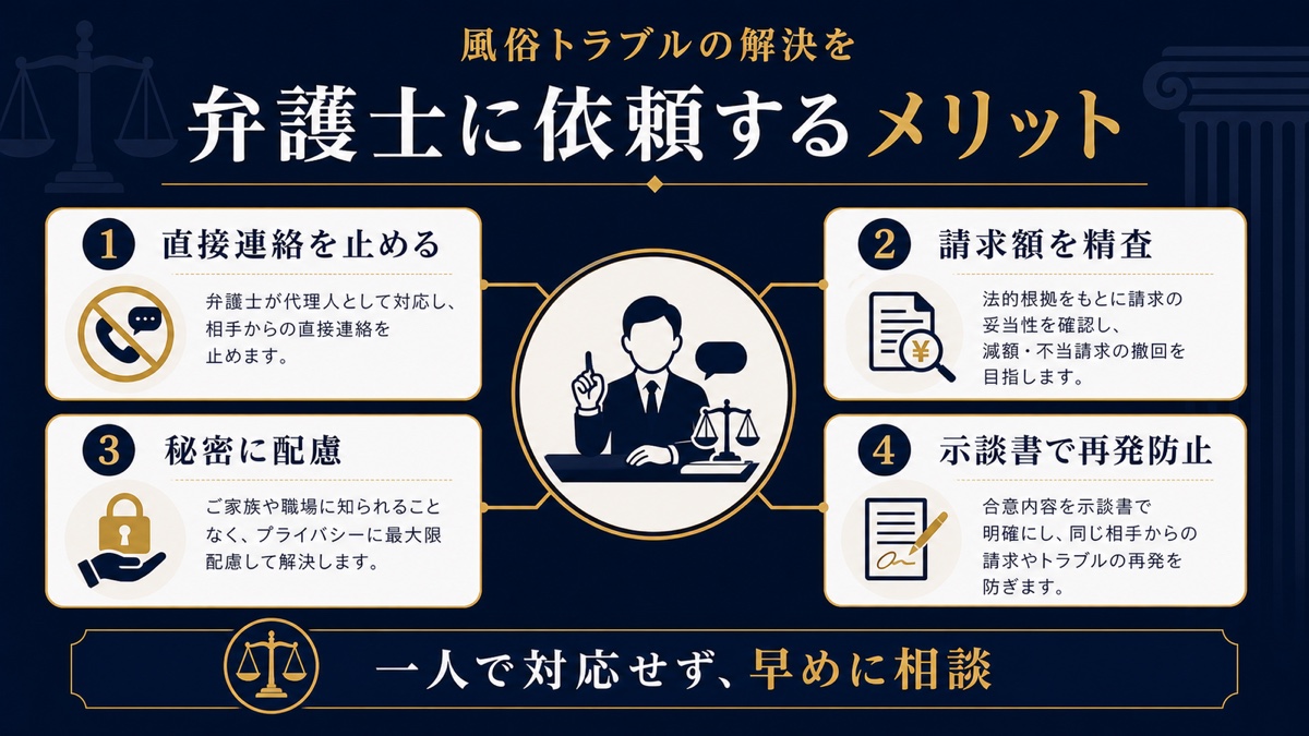 風俗トラブルの解決を弁護士に依頼するメリットを整理した文字入り図解