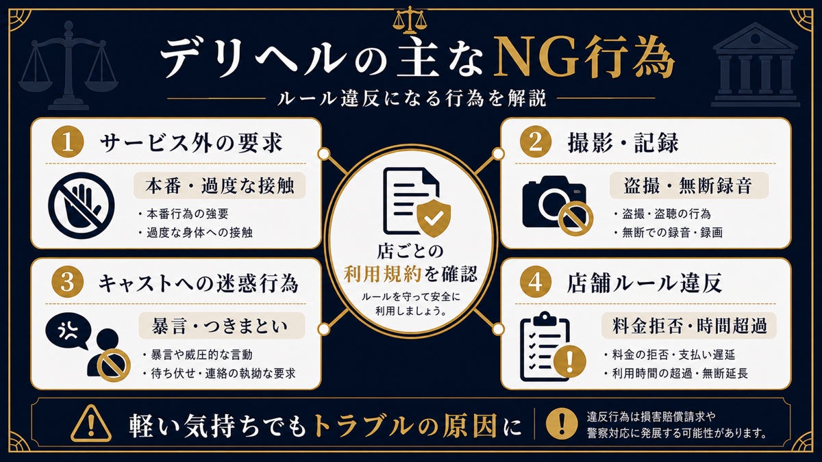 デリヘルのNG行為とは？ルール違反になる行為を解説を解説する図解