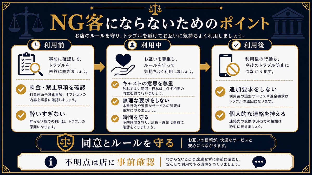 デリヘルでNG客にならないためのポイントを解説する図解