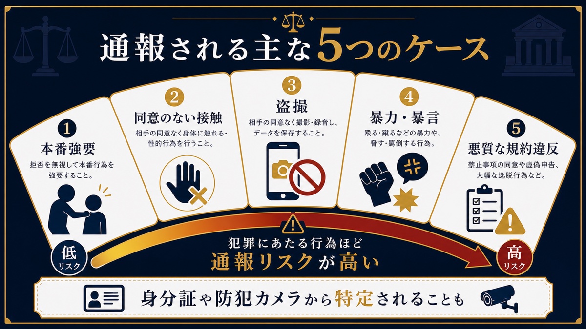 デリヘルで通報される主な5つのケースを解説する図解