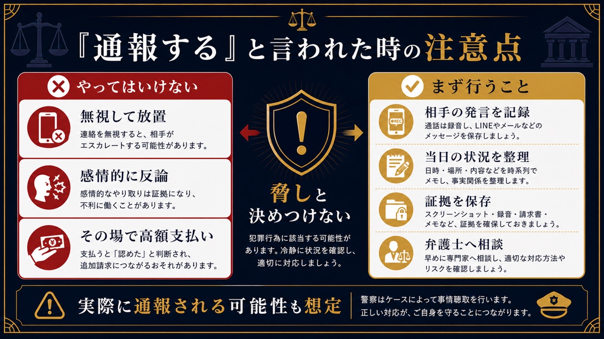 デリヘル店から「通報する」と言われたときの注意点を解説する図解