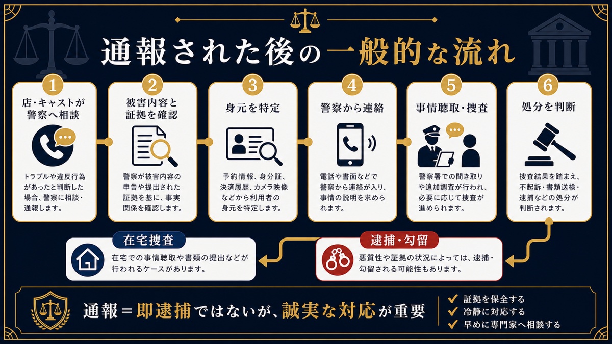デリヘルで通報された後の流れを解説する図解