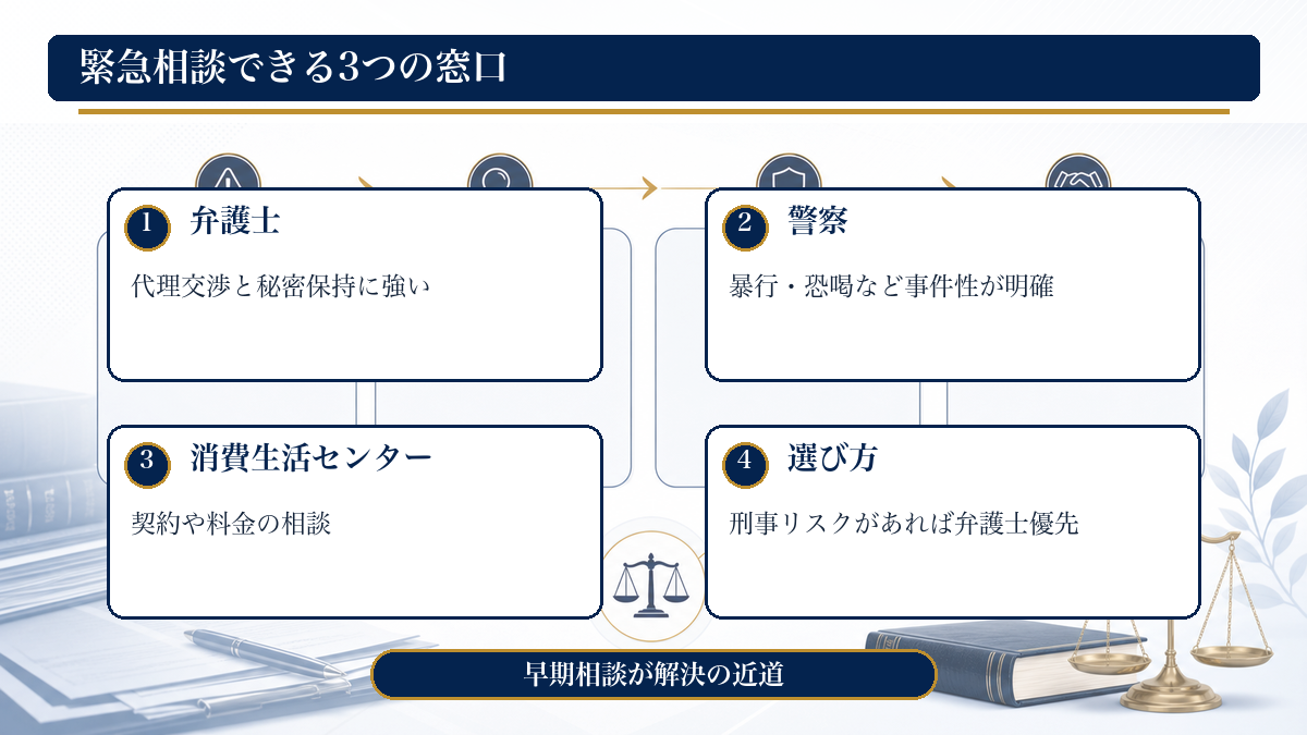 緊急相談できる3つの窓口