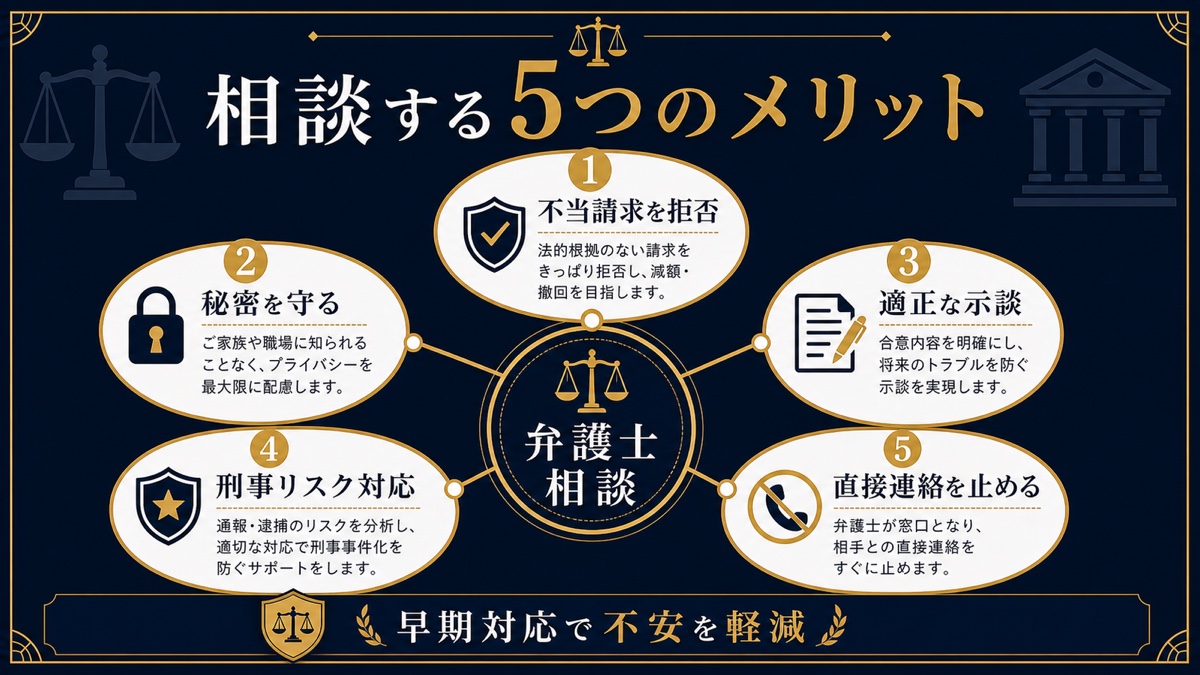 風俗店の脅迫トラブルを弁護士に相談する5つのメリットを整理した文字入り図解