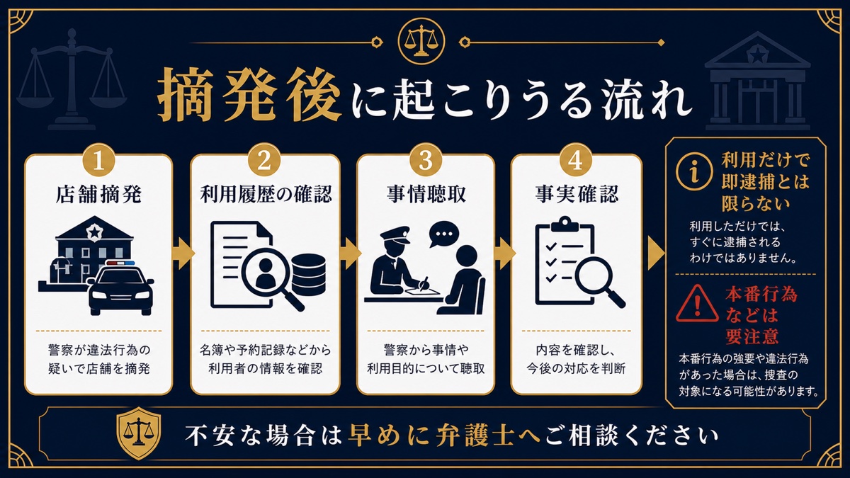 違法風俗店の摘発で客も警察から事情聴取される?を整理した文字入り図解