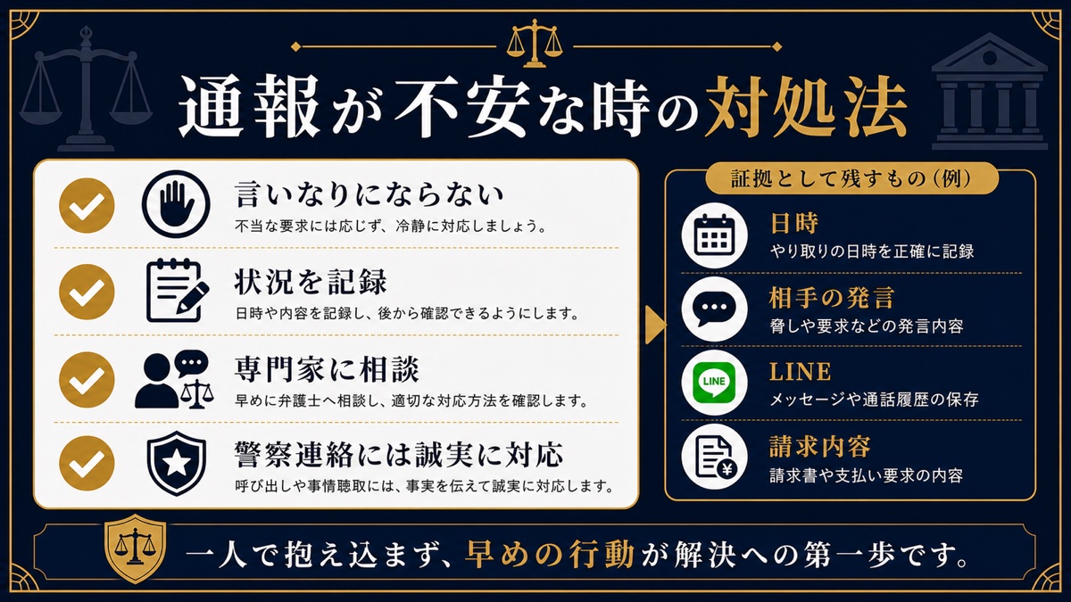 風俗トラブルで警察への通報が不安なときの対処法を整理した文字入り図解